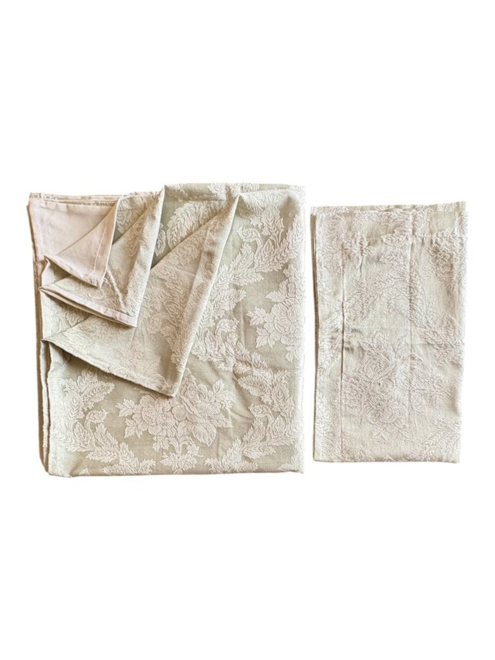 Vintage Crown Crafts Queen Duvet Cover Sham Set Sage Green Cream Woven Damask 2P